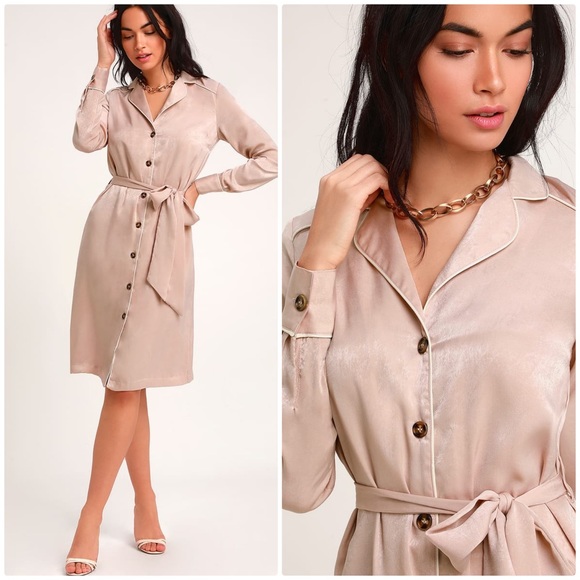 Lulus Dresses & Skirts - Lulu’s ELISE BLUSH SATIN LONG SLEEVE MIDI Dress